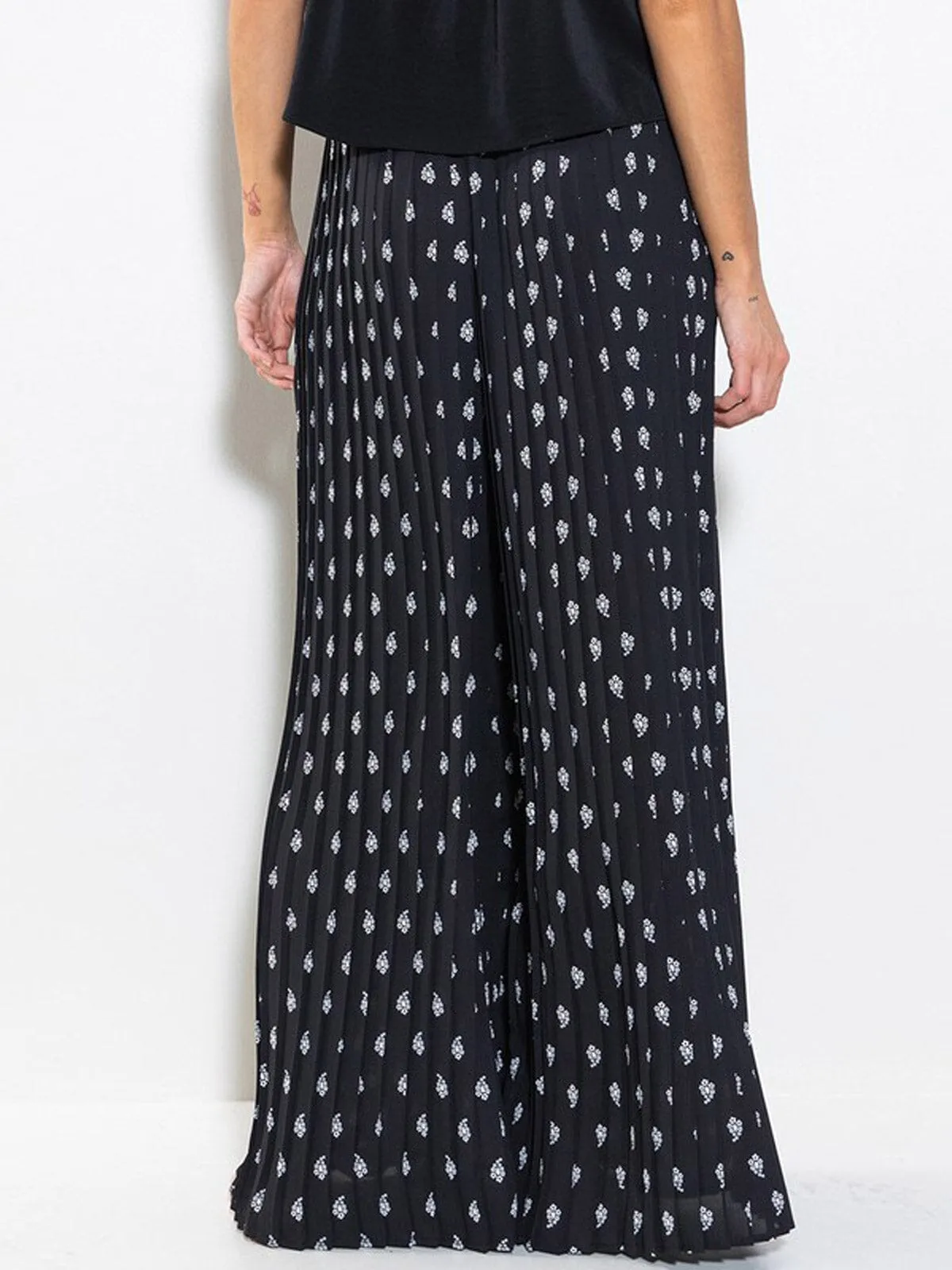 WOMEN'S ELASTIC WAIST WIDE LED PRINTED PALAZZO PANTS