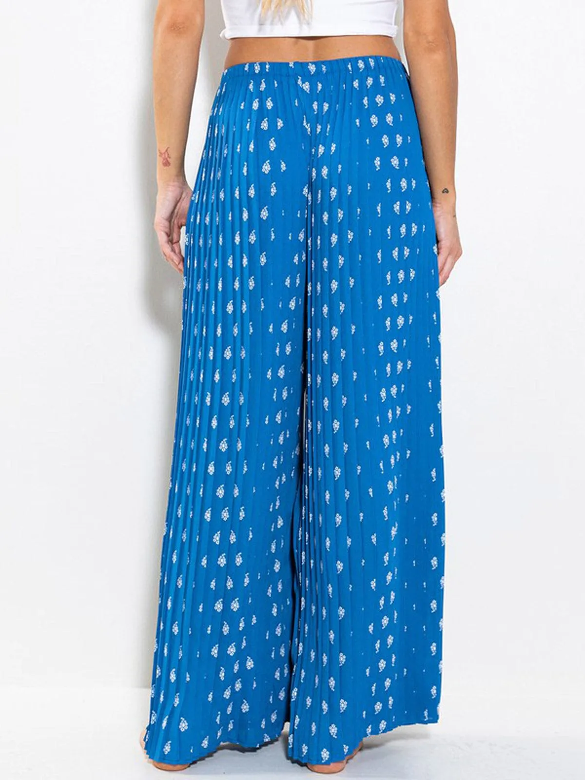 WOMEN'S ELASTIC WAIST WIDE LED PRINTED PALAZZO PANTS