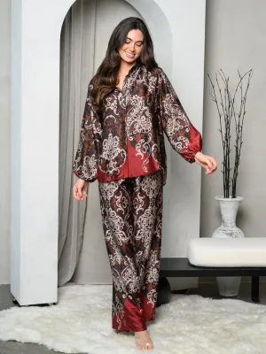 WOMEN'S ELASTIC WAIST WIDE LEG MULTI PRINT PANTS
