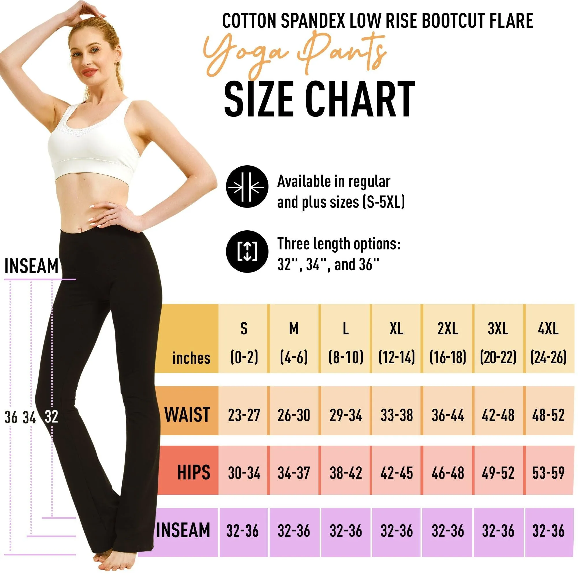 Women's Low-Rise Cotton Spandex Bootcut Flare Yoga Pants 32" Inseam