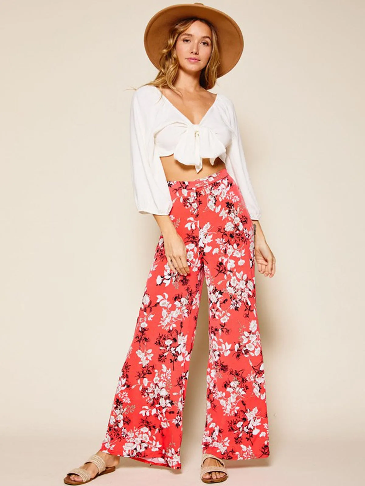 WOMEN'S WIDE LEG FLORAL PANTS