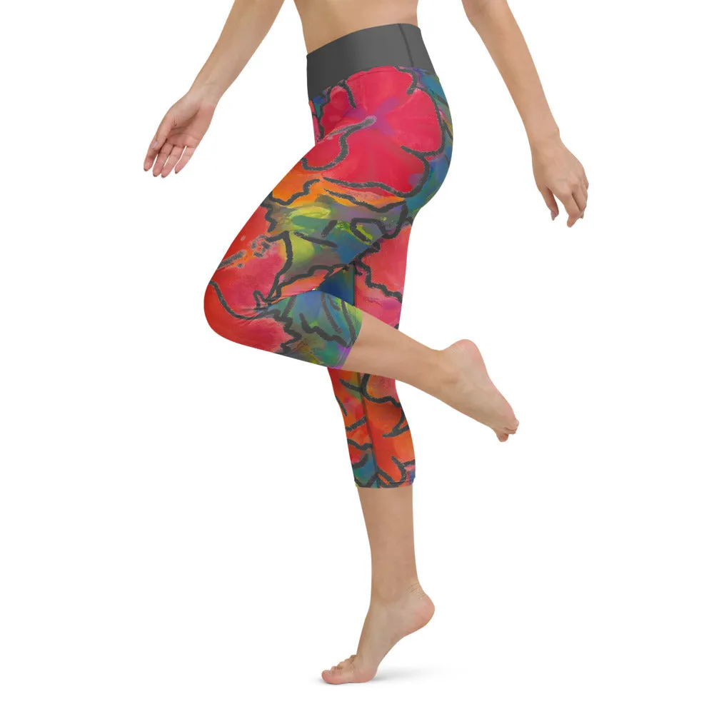 Women's Yoga Capri Pants: Colorful Tropical Flower, Bold & Beautiful