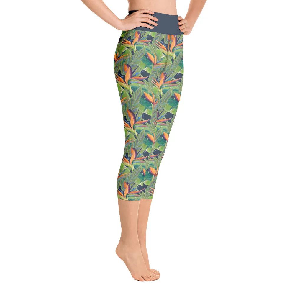 Women's Yoga Capri Pants: Tropical Birds of Paradise