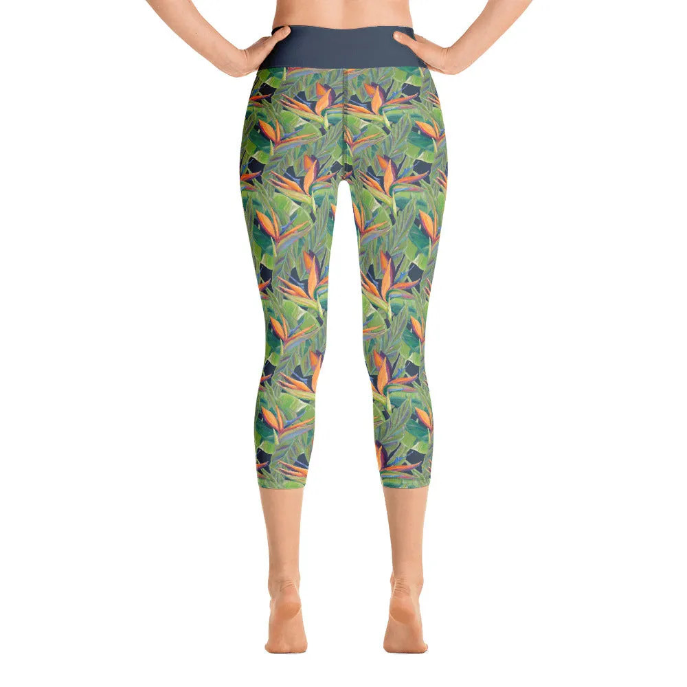 Women's Yoga Capri Pants: Tropical Birds of Paradise