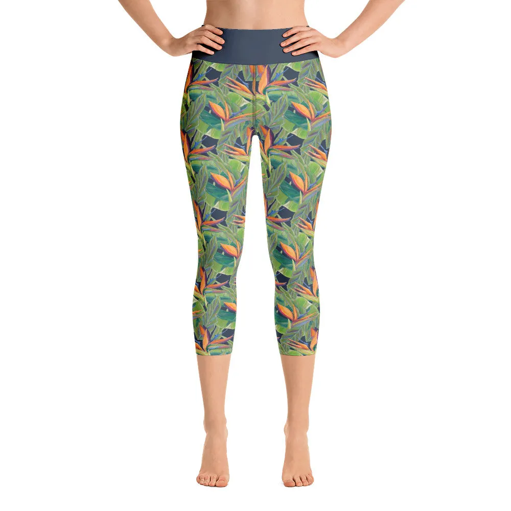 Women's Yoga Capri Pants: Tropical Birds of Paradise