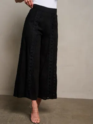 WOMEN'S ZIP UP CROCHET DETAILED PALAZZO PANTS