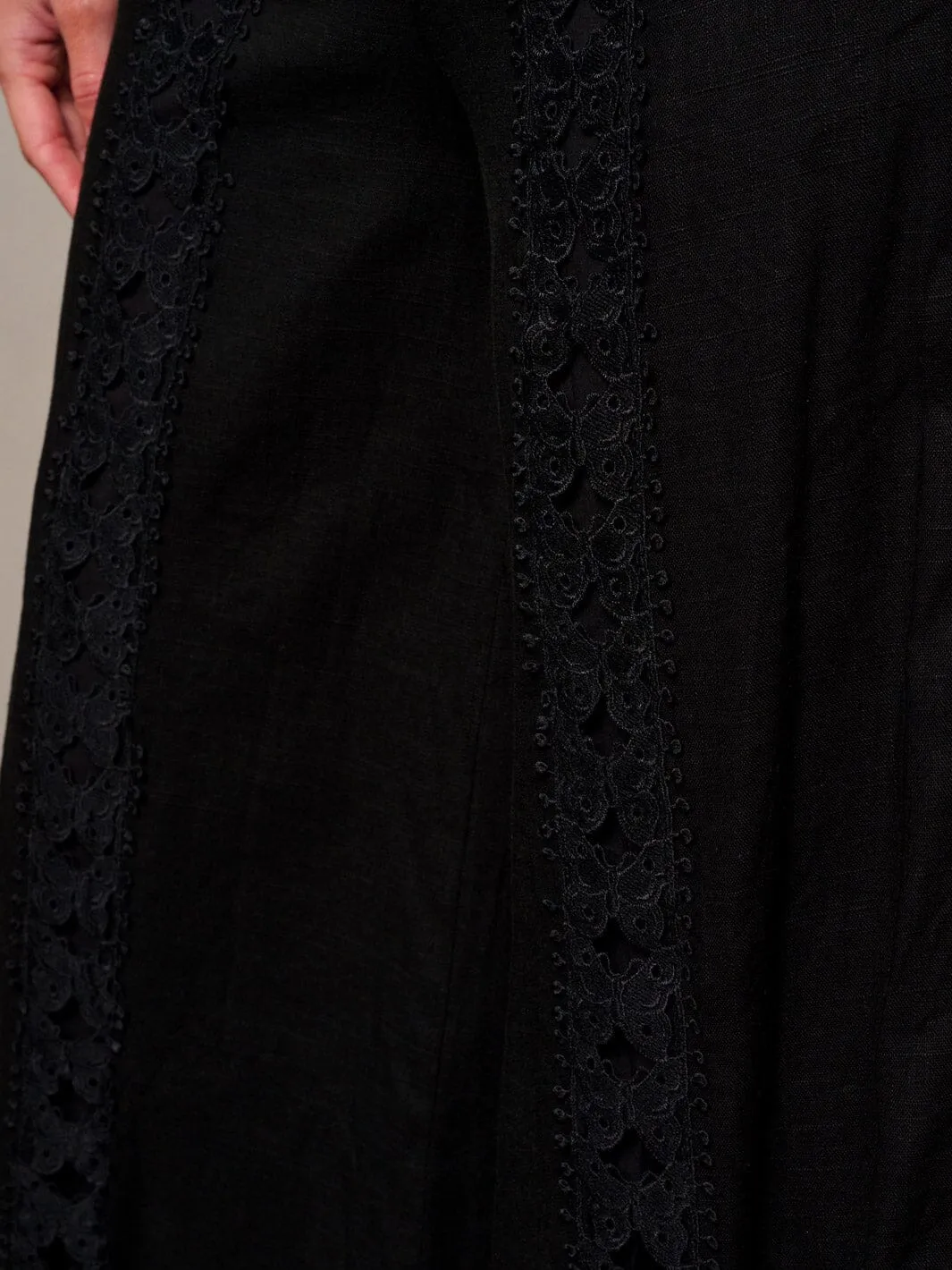 WOMEN'S ZIP UP CROCHET DETAILED PALAZZO PANTS