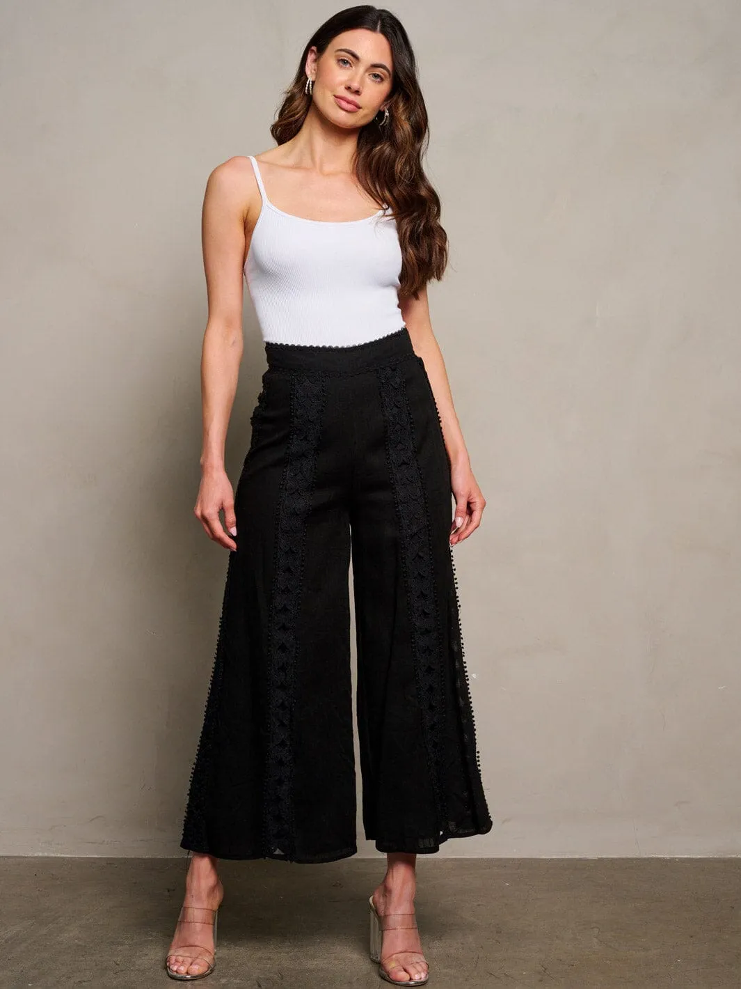 WOMEN'S ZIP UP CROCHET DETAILED PALAZZO PANTS