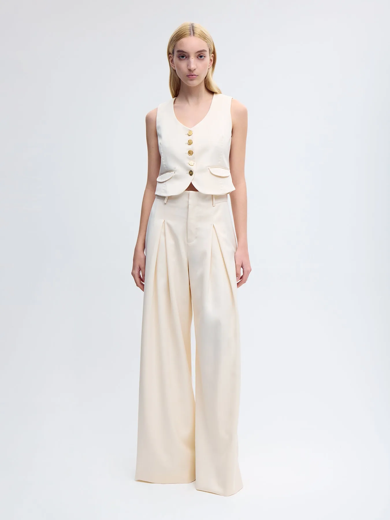 Wool Palazzo Pants in White