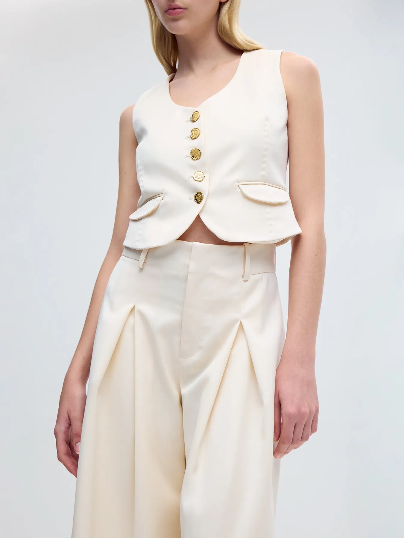 Wool Palazzo Pants in White