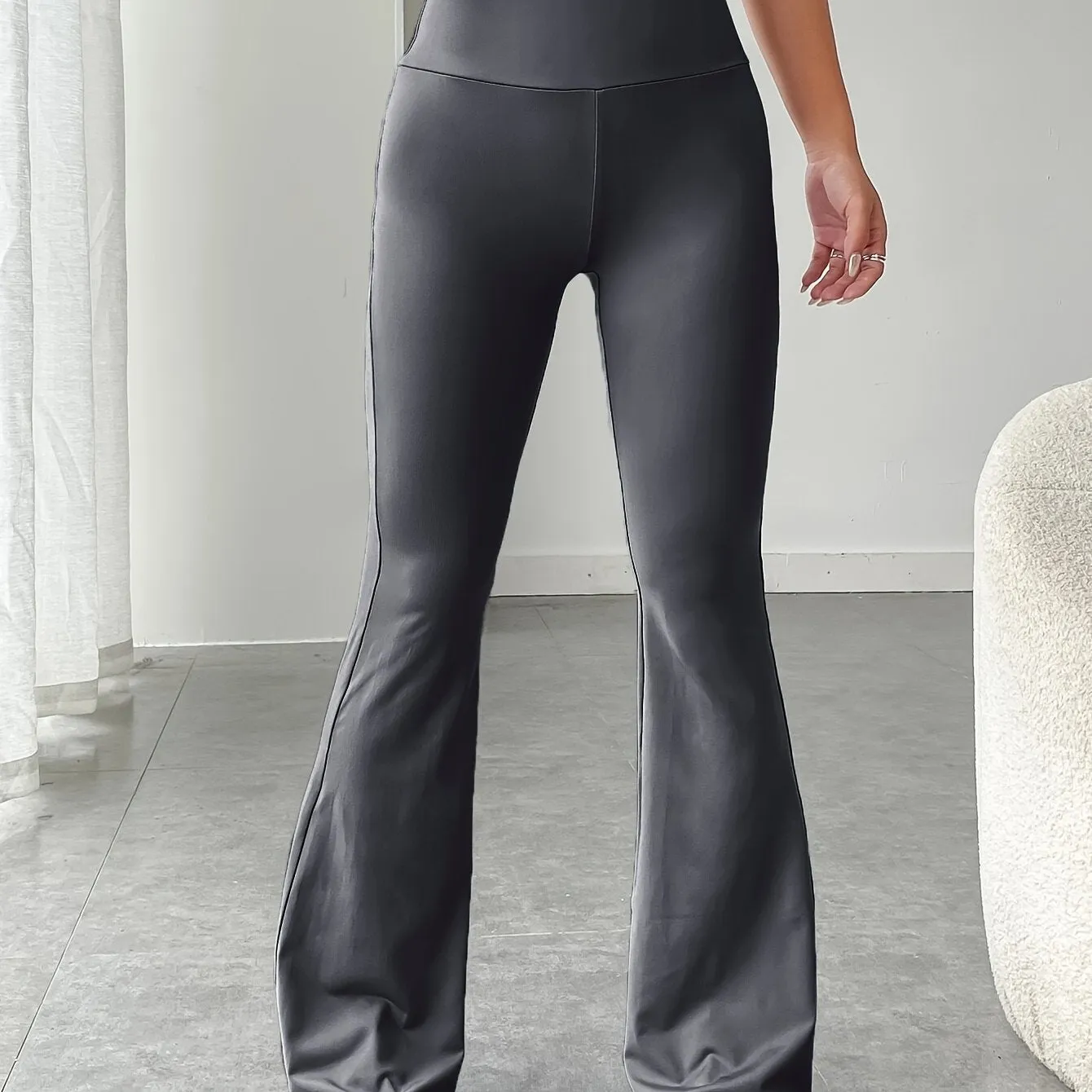 xieyinshe High Waist Stretch Flared Pants, Solid Color Yoga Bootcut Pants, Women's Activewear