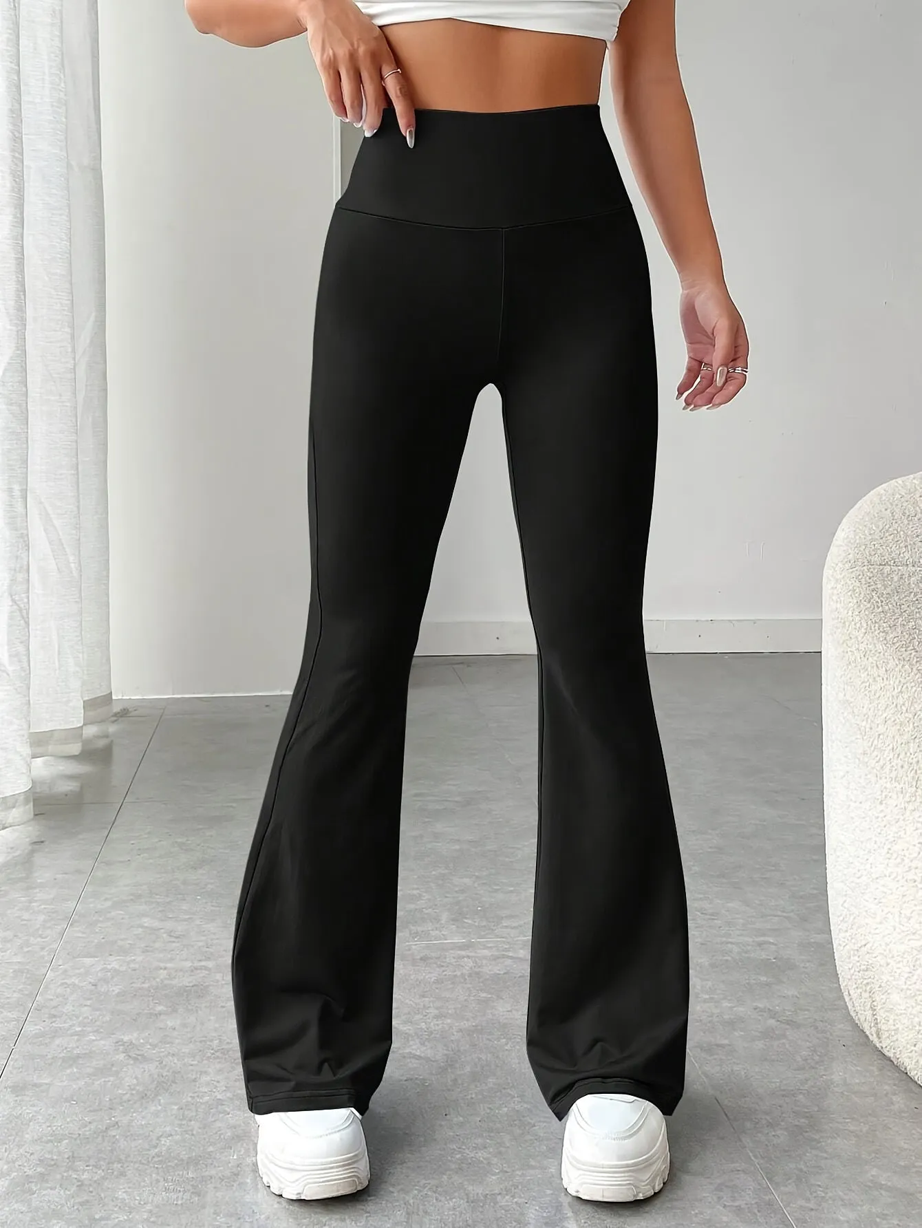 xieyinshe High Waist Stretch Flared Pants, Solid Color Yoga Bootcut Pants, Women's Activewear