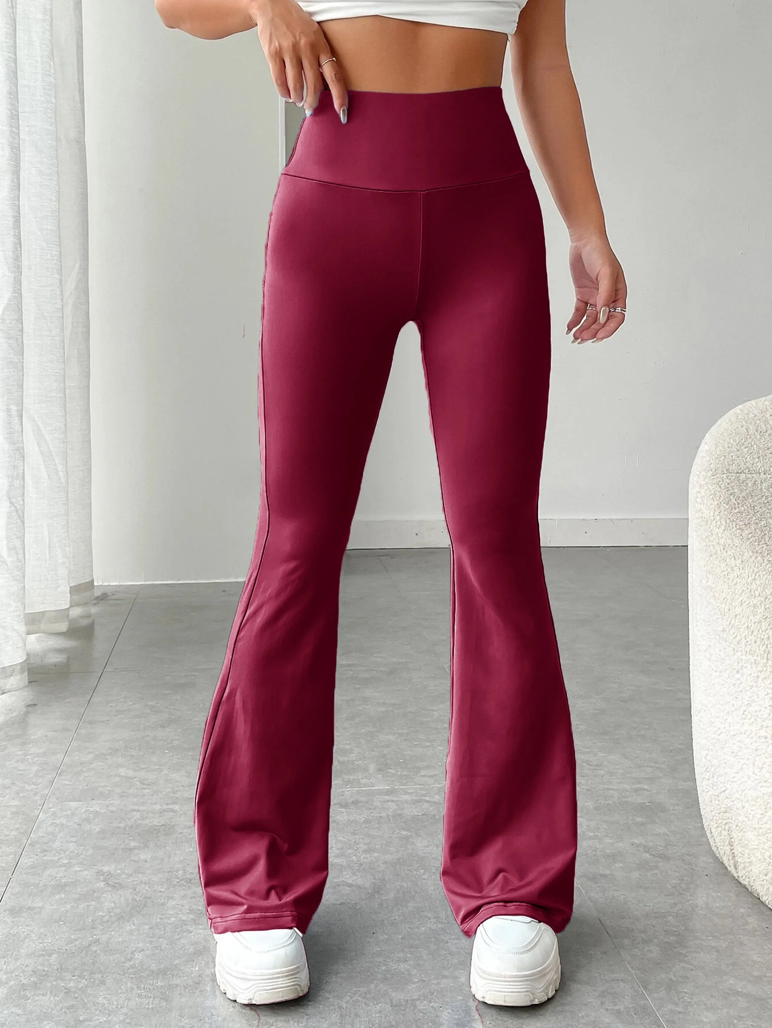 xieyinshe High Waist Stretch Flared Pants, Solid Color Yoga Bootcut Pants, Women's Activewear