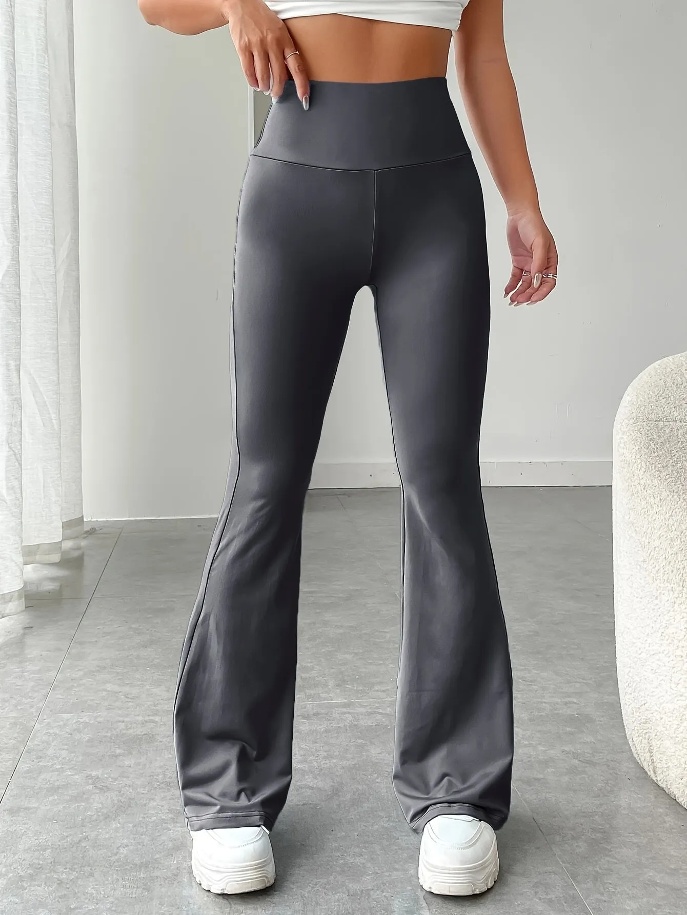 xieyinshe High Waist Stretch Flared Pants, Solid Color Yoga Bootcut Pants, Women's Activewear