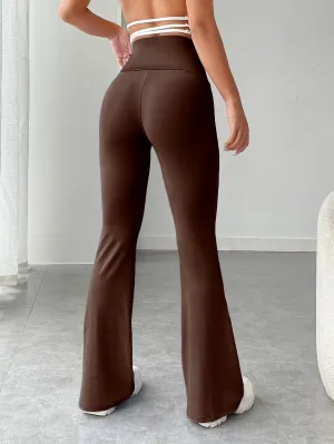 xieyinshe High Waist Stretch Flared Pants, Solid Color Yoga Bootcut Pants, Women's Activewear
