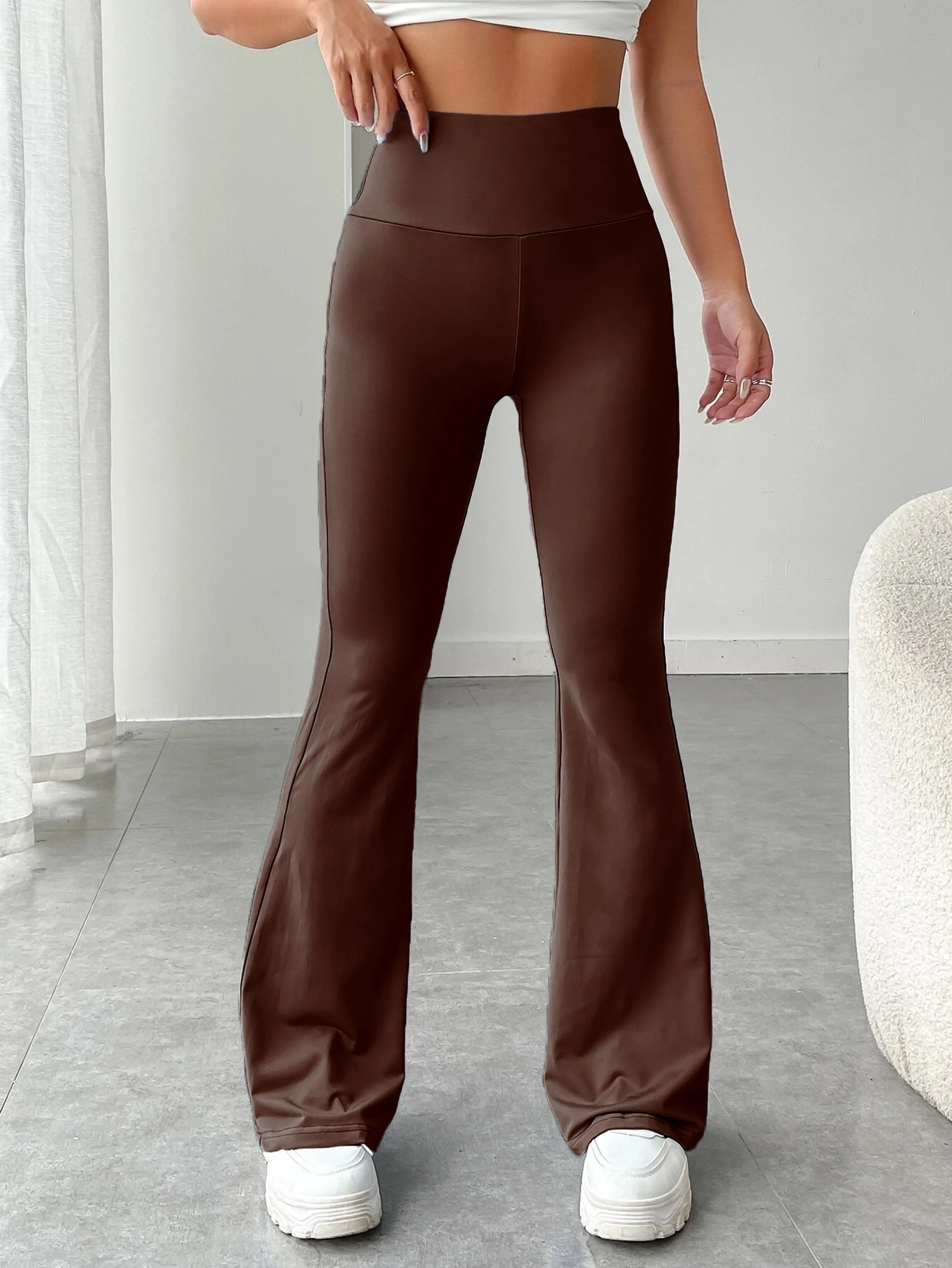 xieyinshe High Waist Stretch Flared Pants, Solid Color Yoga Bootcut Pants, Women's Activewear