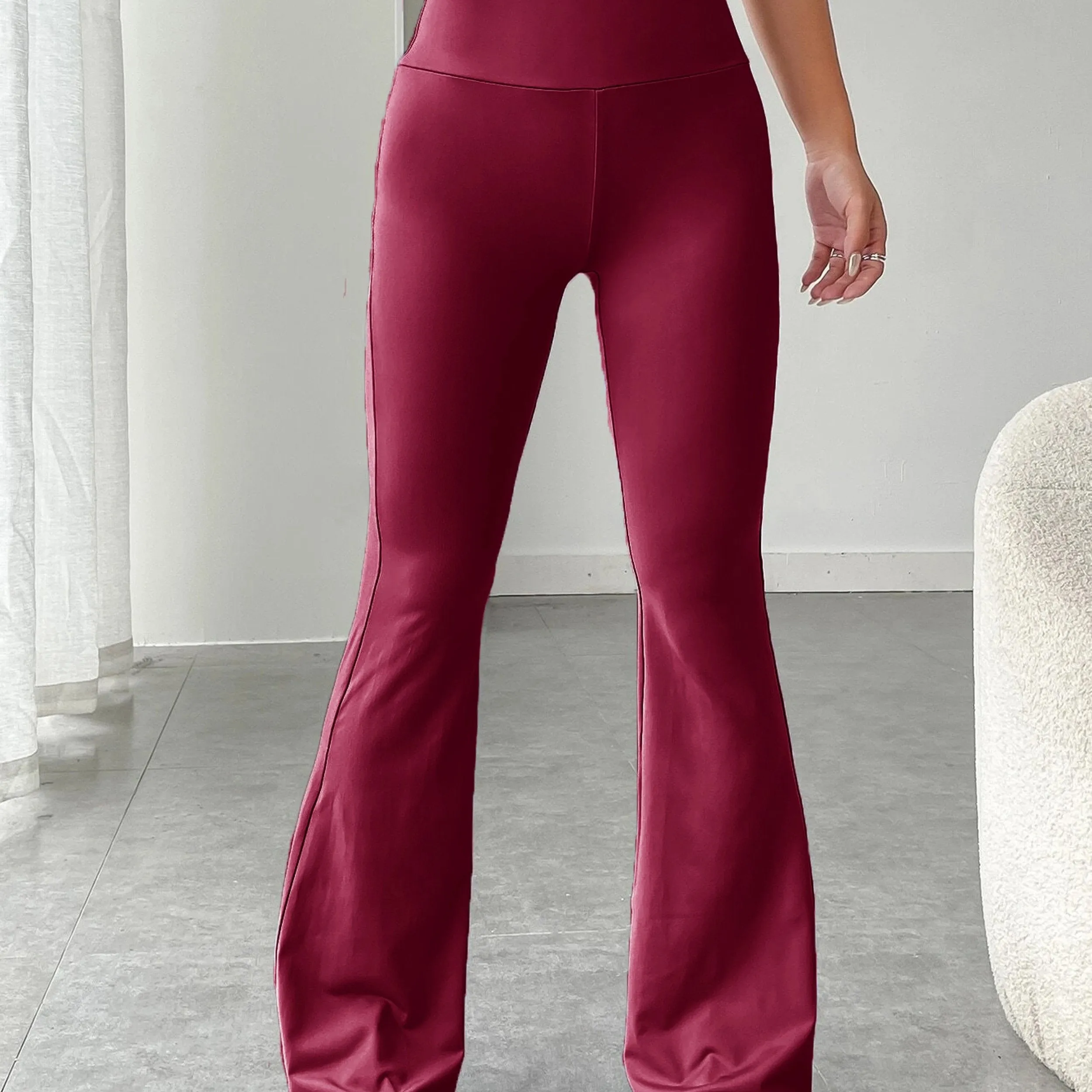 xieyinshe High Waist Stretch Flared Pants, Solid Color Yoga Bootcut Pants, Women's Activewear
