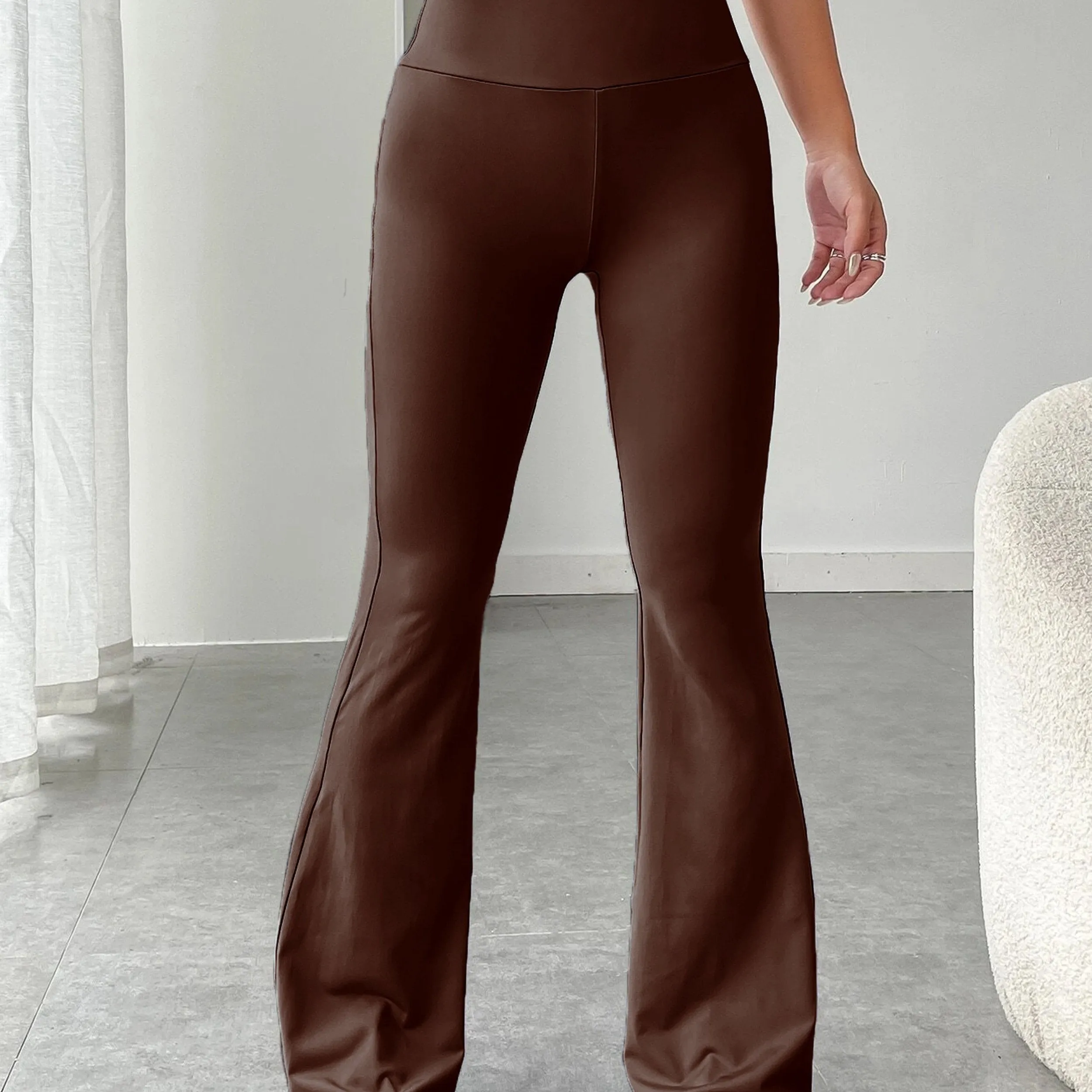 xieyinshe High Waist Stretch Flared Pants, Solid Color Yoga Bootcut Pants, Women's Activewear