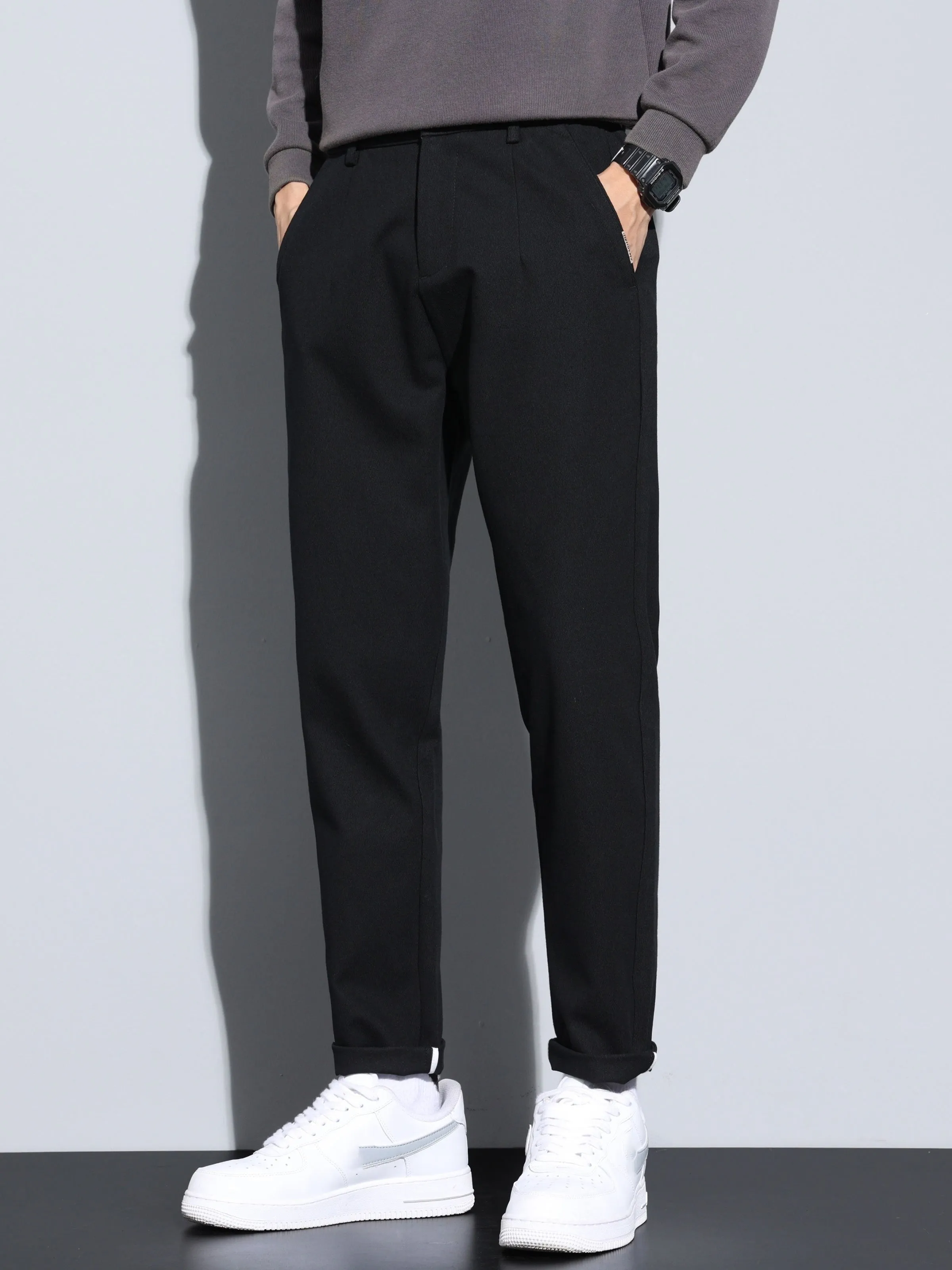 xieyinshe Plus Size Men's Solid Pants Stylish Casual Pants For Spring Fall Winter, Men's Clothing