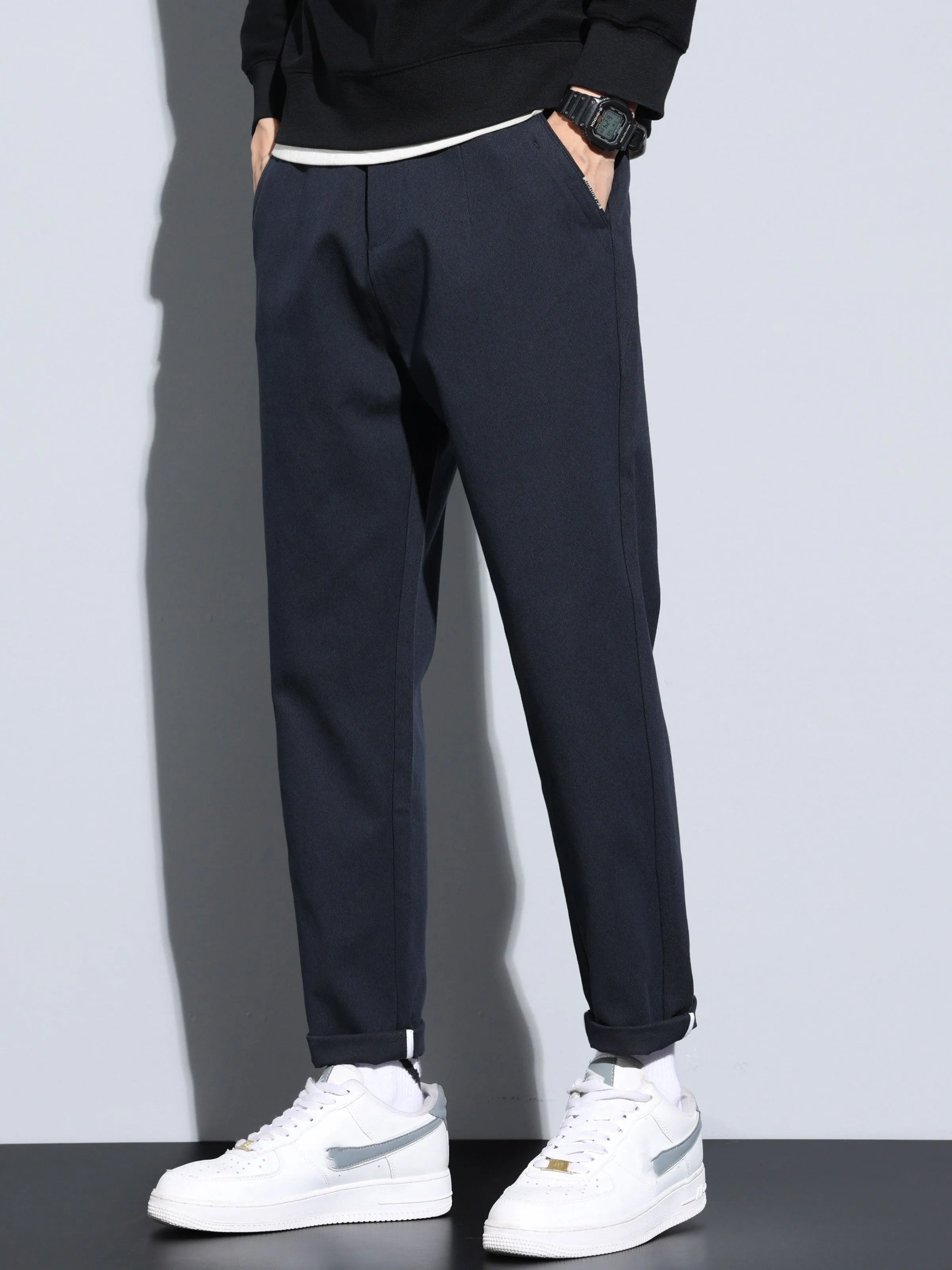 xieyinshe Plus Size Men's Solid Pants Stylish Casual Pants For Spring Fall Winter, Men's Clothing