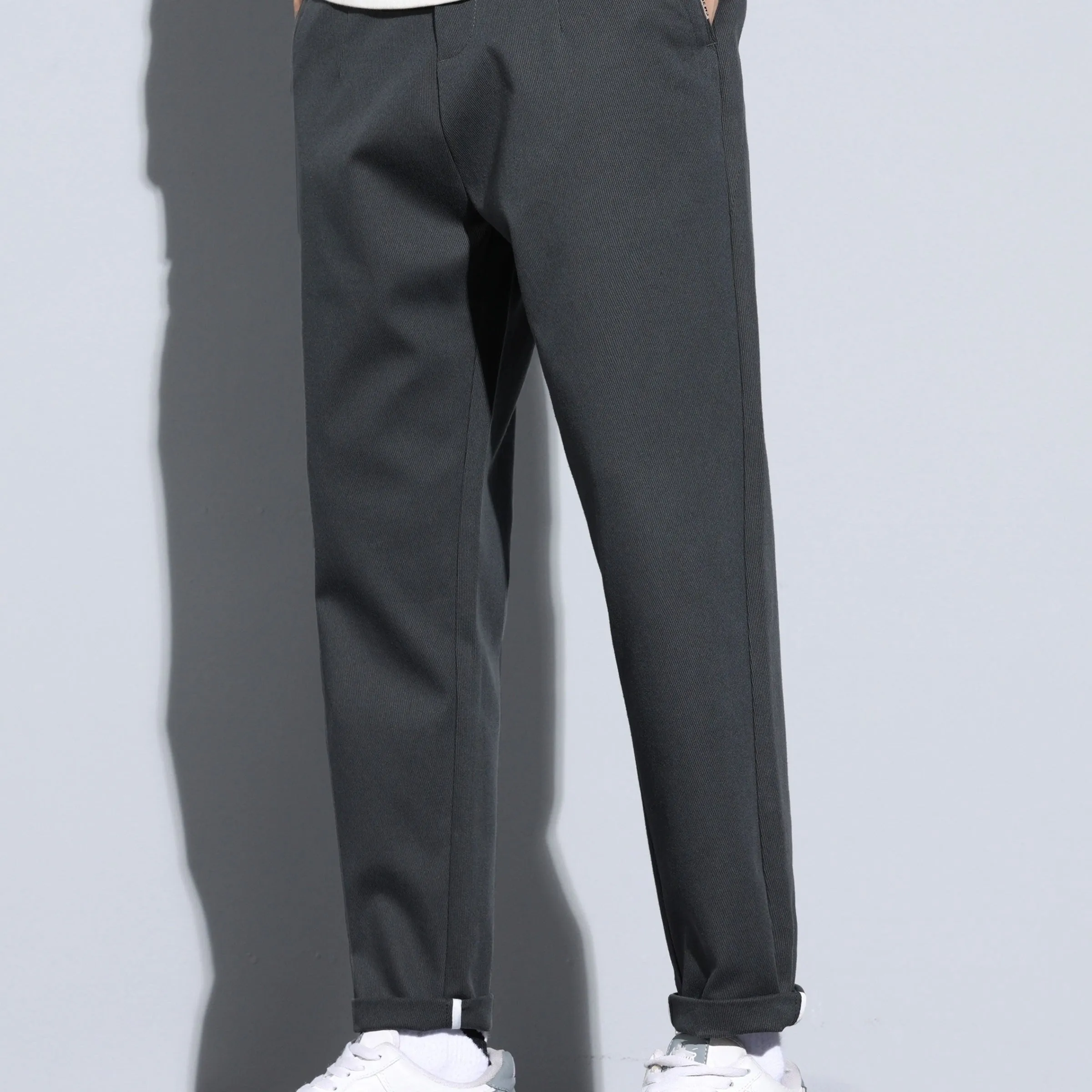xieyinshe Plus Size Men's Solid Pants Stylish Casual Pants For Spring Fall Winter, Men's Clothing