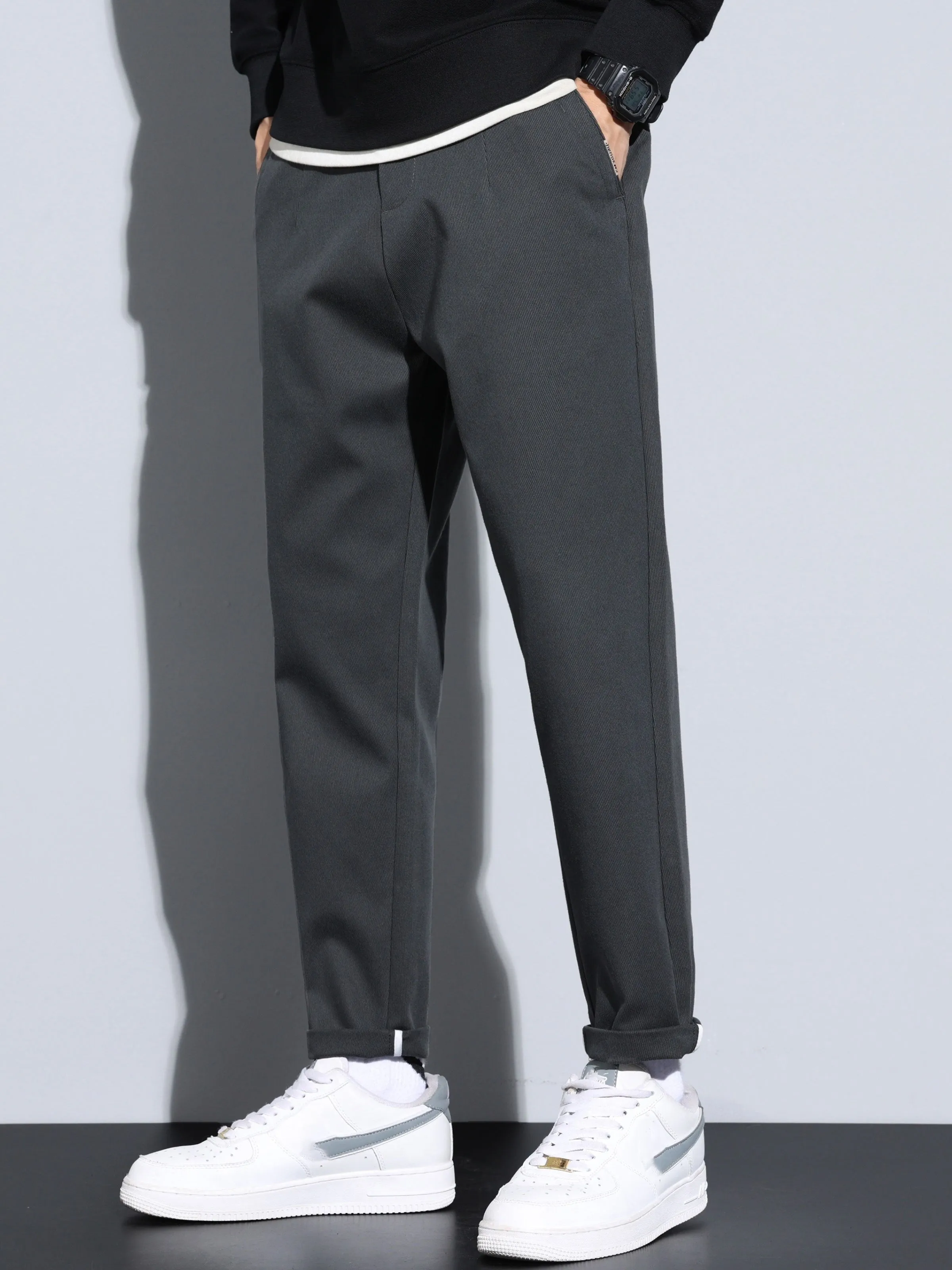 xieyinshe Plus Size Men's Solid Pants Stylish Casual Pants For Spring Fall Winter, Men's Clothing