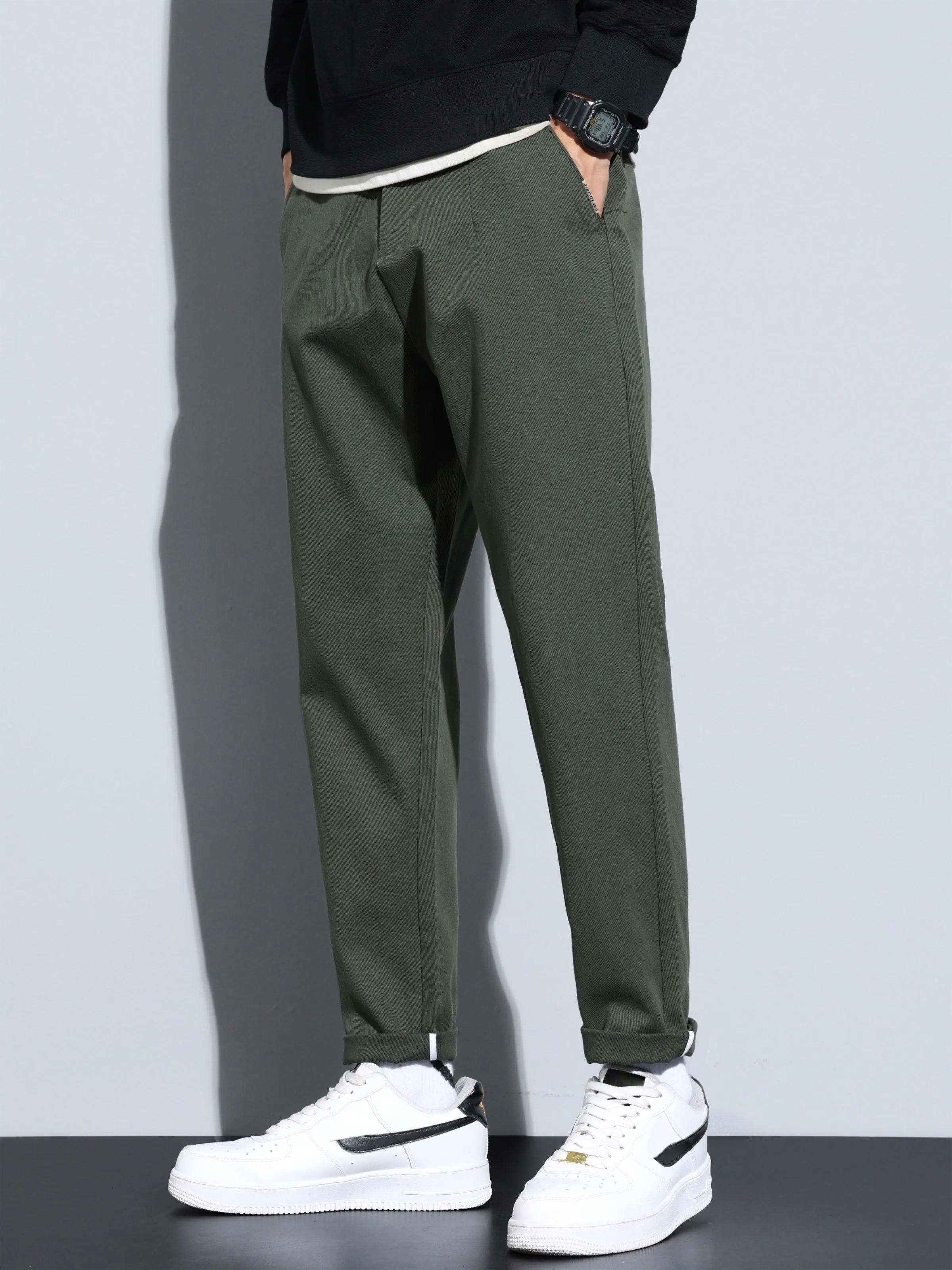 xieyinshe Plus Size Men's Solid Pants Stylish Casual Pants For Spring Fall Winter, Men's Clothing