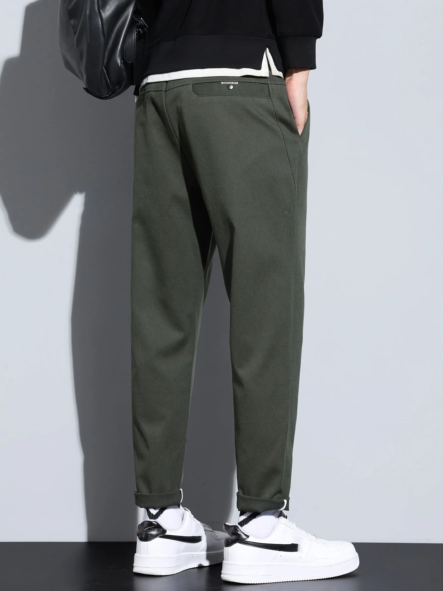 xieyinshe Plus Size Men's Solid Pants Stylish Casual Pants For Spring Fall Winter, Men's Clothing
