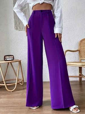 xieyinshe  Plus Size Solid Pintuck Wide Leg Pants, Casual High Waist Pants, Women's Plus Size Clothing