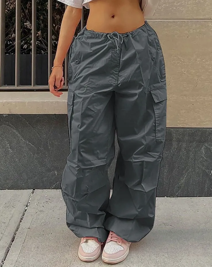 Y2K Baggy Cargo Women's Pants, Low Waist Sweatpants, Pink Wide Leg Trousers, Y2K Jogger, Baggy Trousers