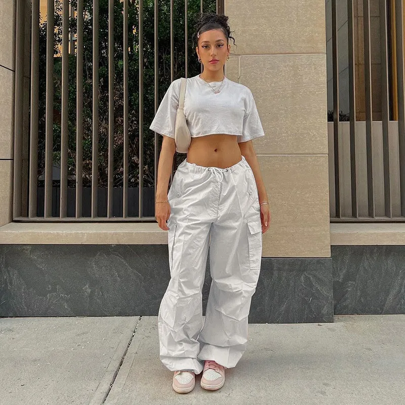 Y2K Baggy Cargo Women's Pants, Low Waist Sweatpants, Pink Wide Leg Trousers, Y2K Jogger, Baggy Trousers