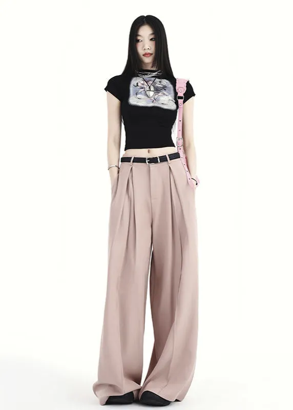 Y2K High-Waist Wide-Leg Pants | Street Style Pleated Trousers for Women
