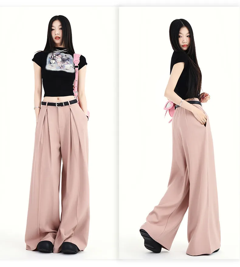 Y2K High-Waist Wide-Leg Pants | Street Style Pleated Trousers for Women