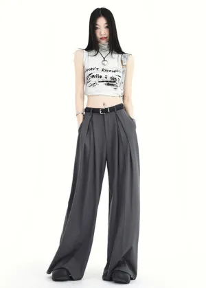 Y2K High-Waist Wide-Leg Pants | Street Style Pleated Trousers for Women