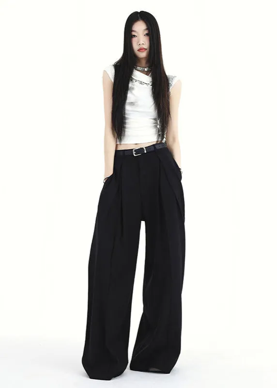 Y2K High-Waist Wide-Leg Pants | Street Style Pleated Trousers for Women