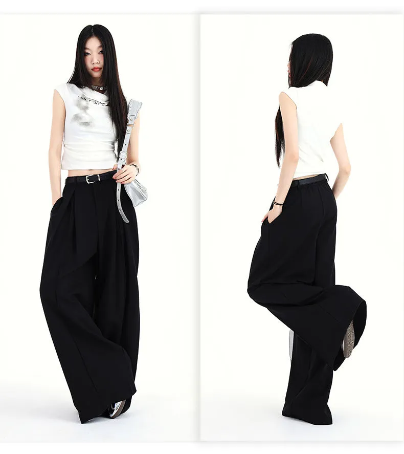 Y2K High-Waist Wide-Leg Pants | Street Style Pleated Trousers for Women