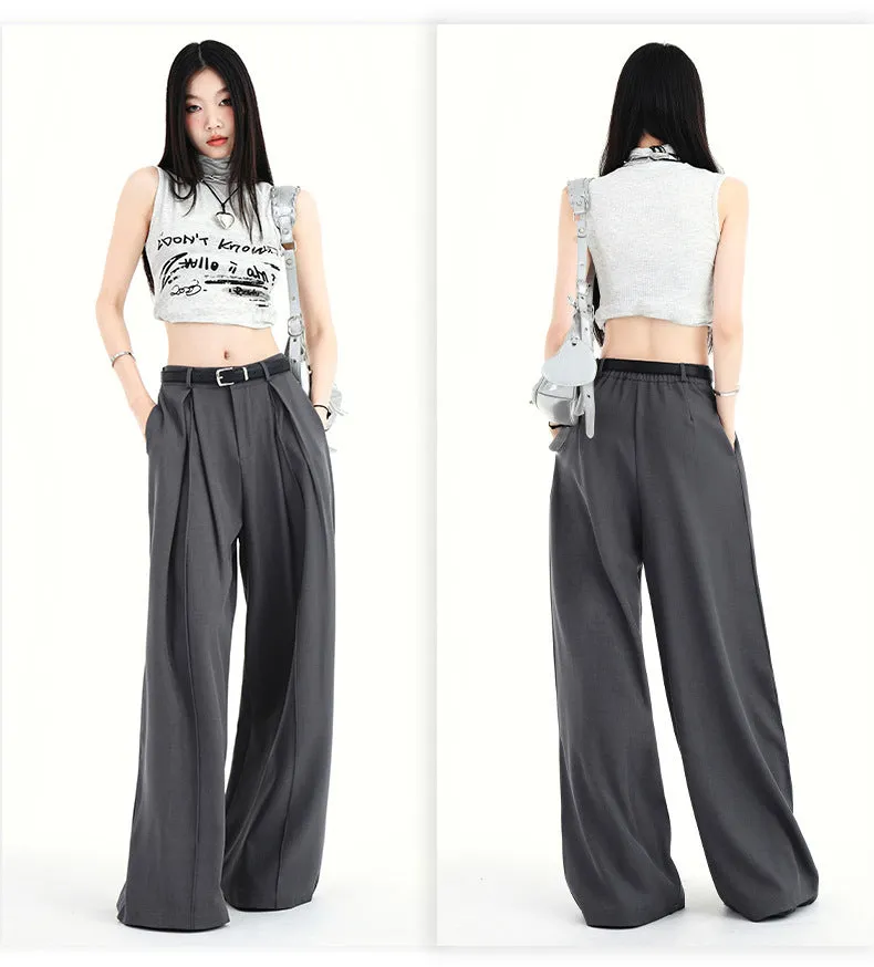 Y2K High-Waist Wide-Leg Pants | Street Style Pleated Trousers for Women