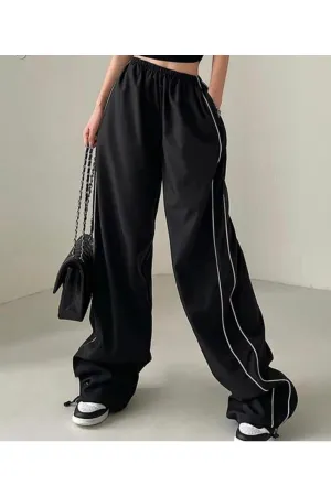 Y2k Parachute Fabric Unisex Black Sweatpants