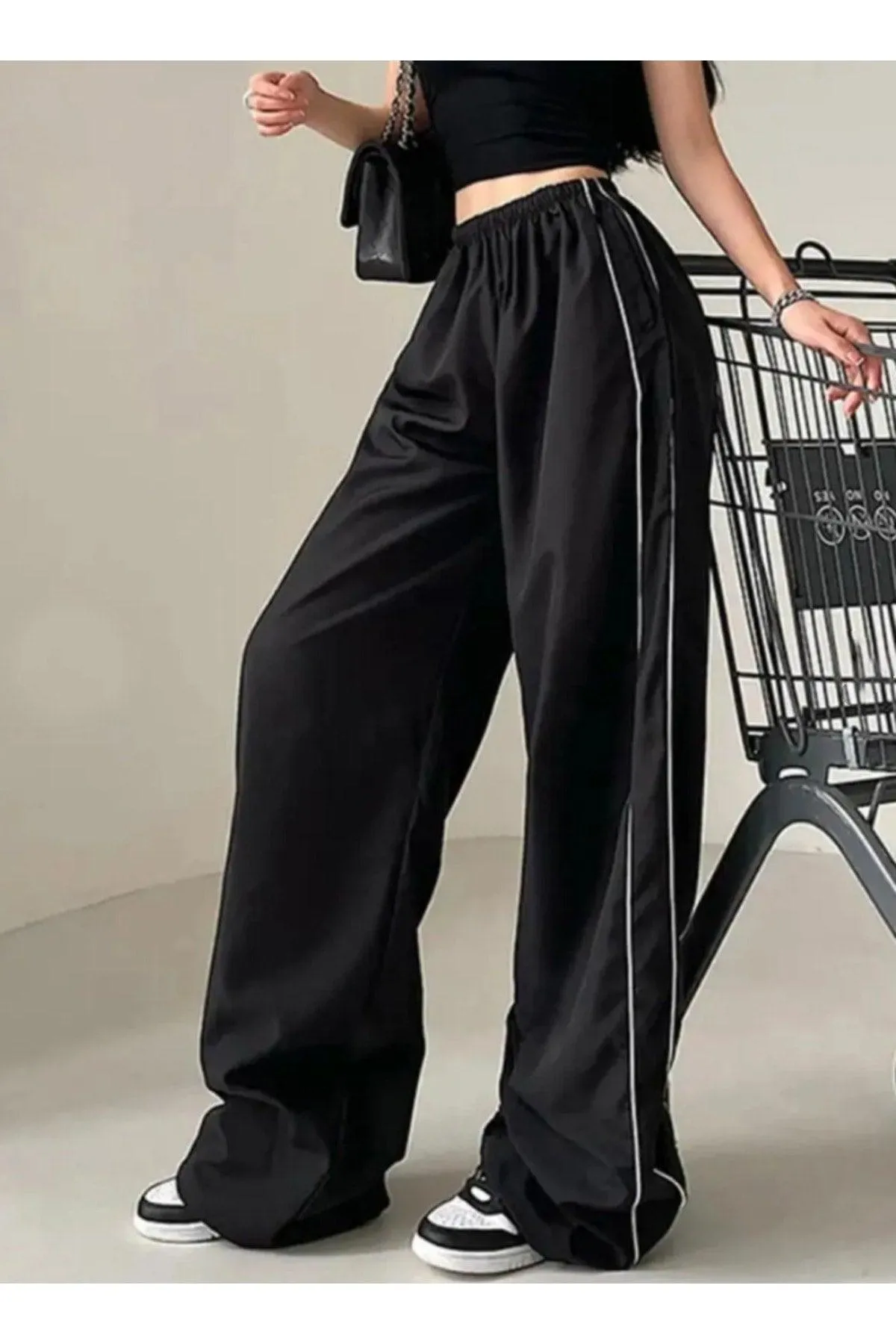 Y2k Parachute Fabric Unisex Black Sweatpants