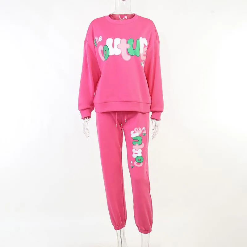 YJ22255Summer New Fashion Simple Casual Slim-Fit Letters English Printing Design Sweatshirt and Sweatpants Suit