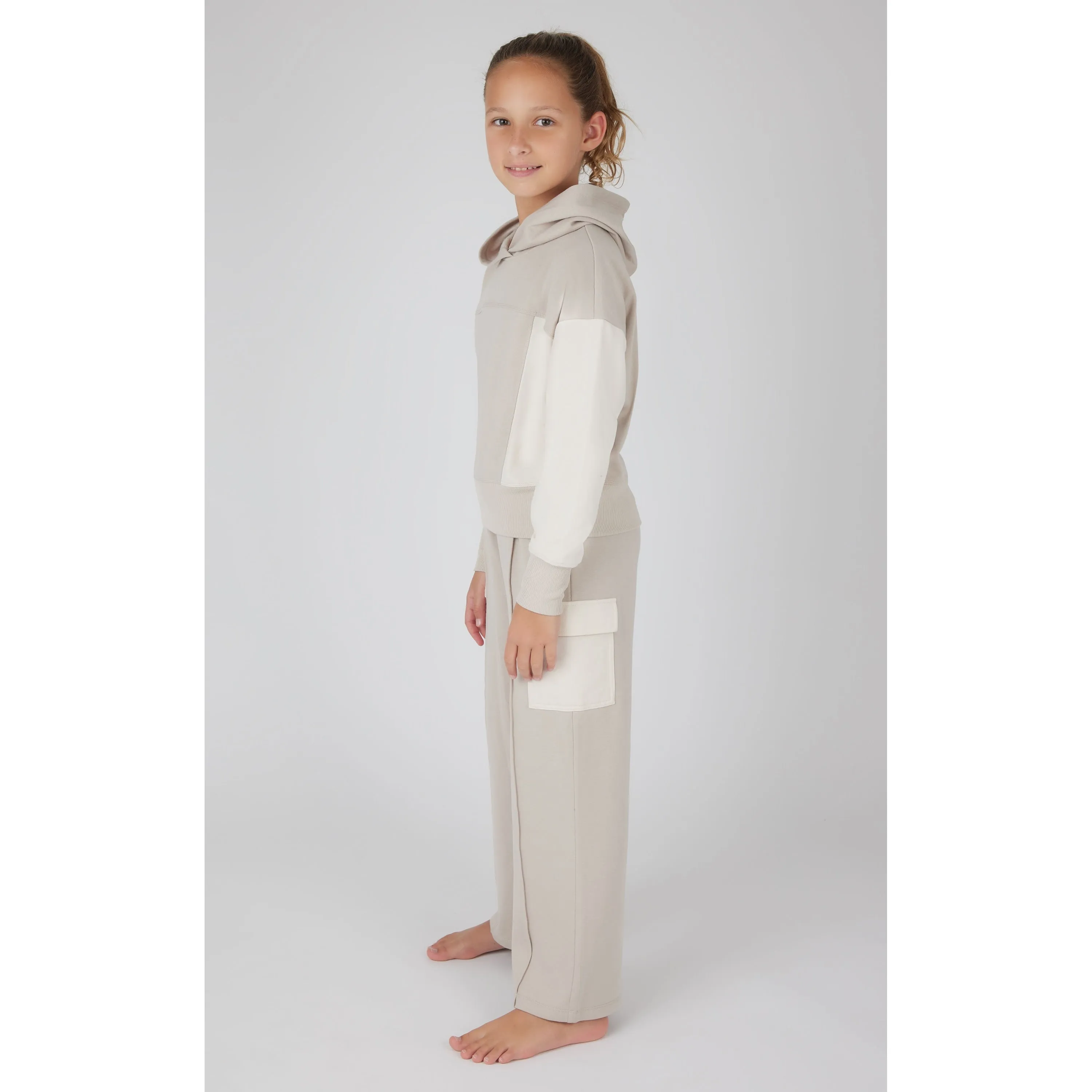 Yogalicious Girls Brushed Terry Limitless Color Block Crewneck Sweatshirt and Color Block Wide Leg Pintuck Sweatpant Set