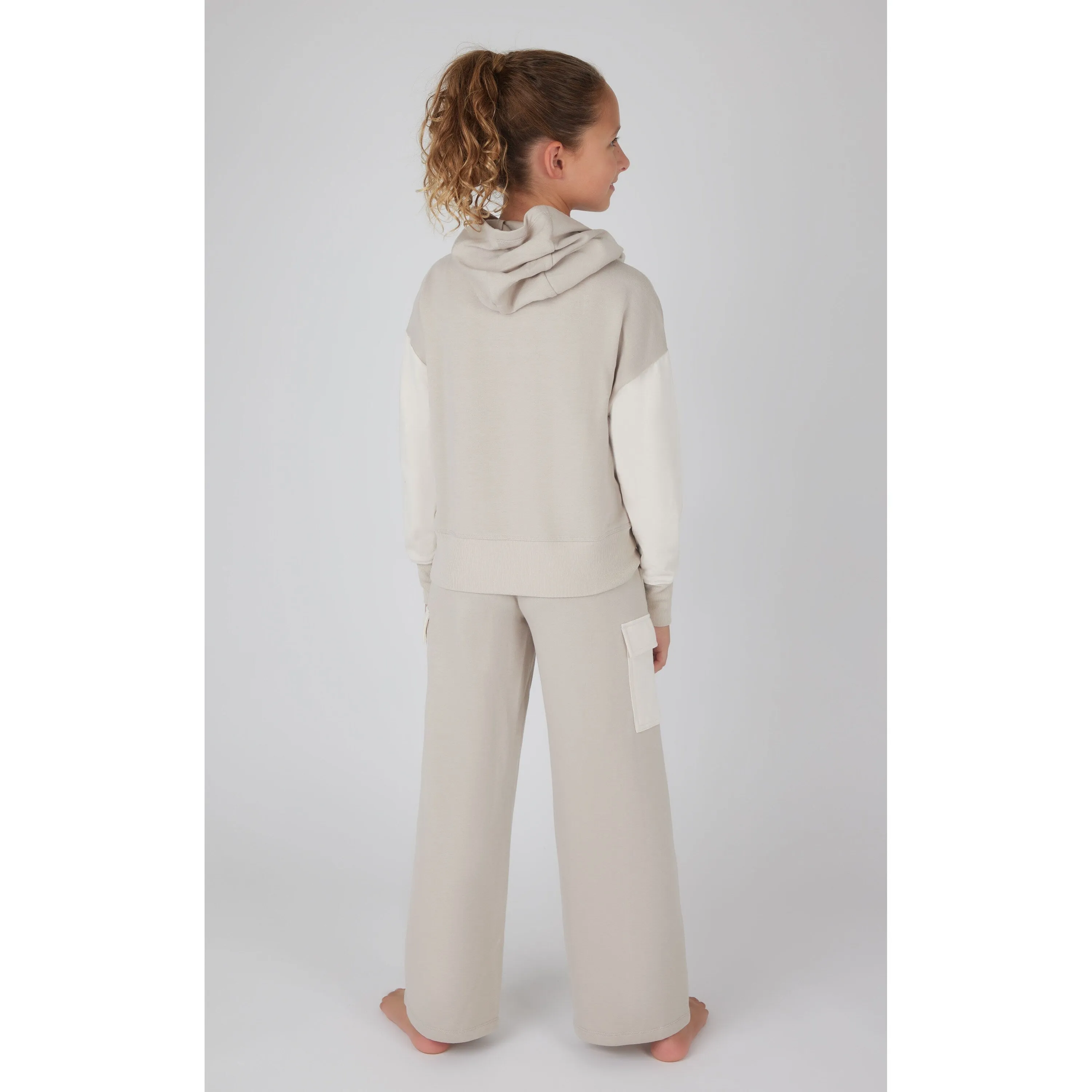 Yogalicious Girls Brushed Terry Limitless Color Block Crewneck Sweatshirt and Color Block Wide Leg Pintuck Sweatpant Set