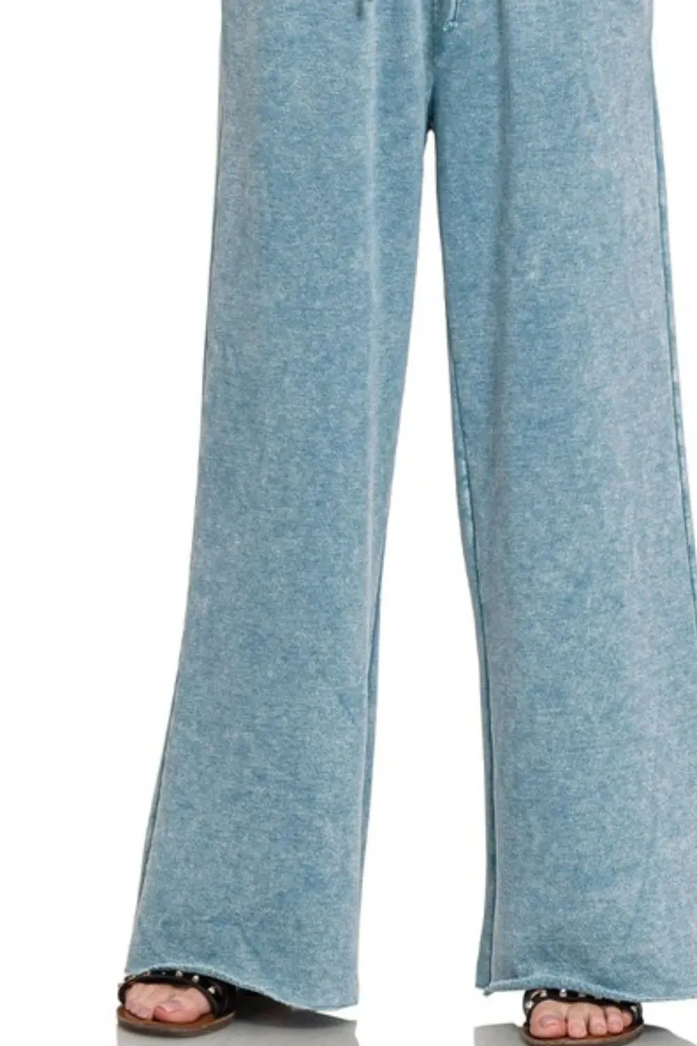 Zenana Acid Wash Fleece Palazzo Sweatpants with Pockets