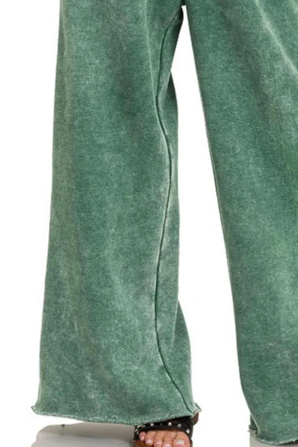 Zenana Acid Wash Fleece Palazzo Sweatpants with Pockets