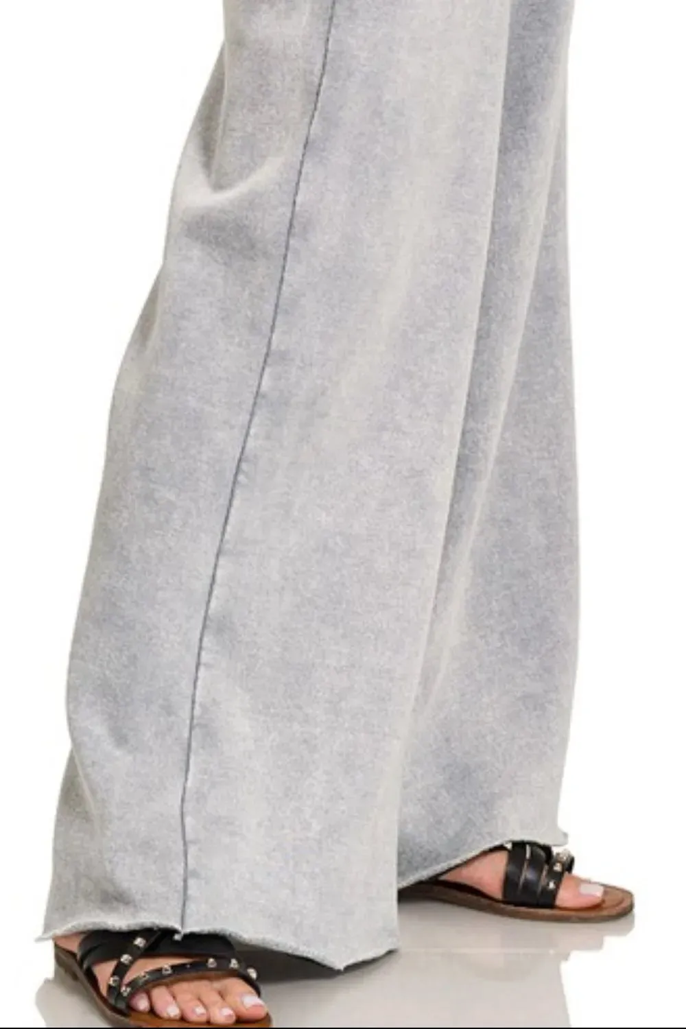 Zenana Acid Wash Fleece Palazzo Sweatpants with Pockets