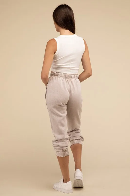 ZENANA Acid Wash Fleece Sweatpants with Pockets