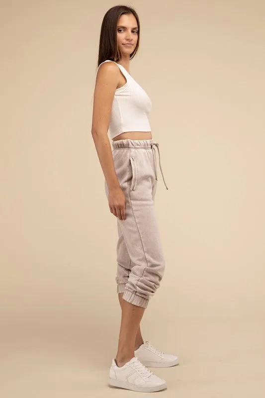 ZENANA Acid Wash Fleece Sweatpants with Pockets