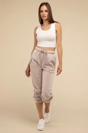 ZENANA Acid Wash Fleece Sweatpants with Pockets