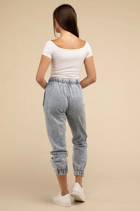 ZENANA Acid Wash Fleece Sweatpants with Pockets