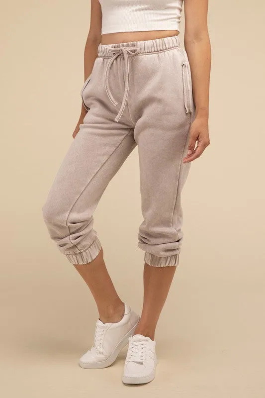 ZENANA Acid Wash Fleece Sweatpants with Pockets